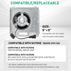 8814R compatibility overview with Nutone 9x9 blade fit.