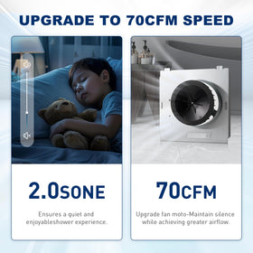 Motoasis copper-wound motor emphasizes durability for long-lasting bathroom ventilation.