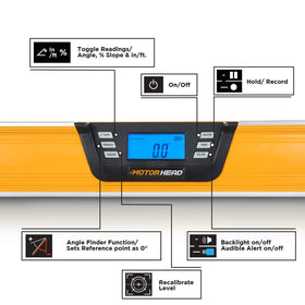 MOTORHEAD level with audible alerts confirms angle readings hands-free