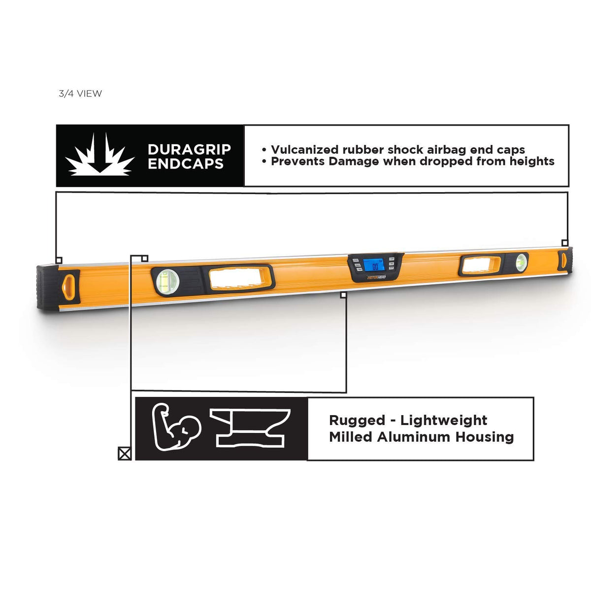 MOTORHEAD 48-Inch level magnetic bottom for hands-free use on metal surfaces