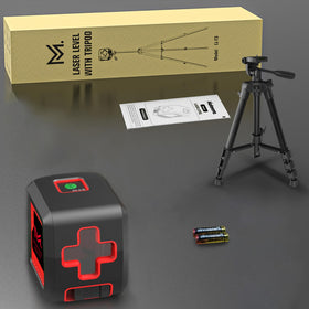 Motovera complete kit includes laser level, tripod, batteries, manual, and carry bag