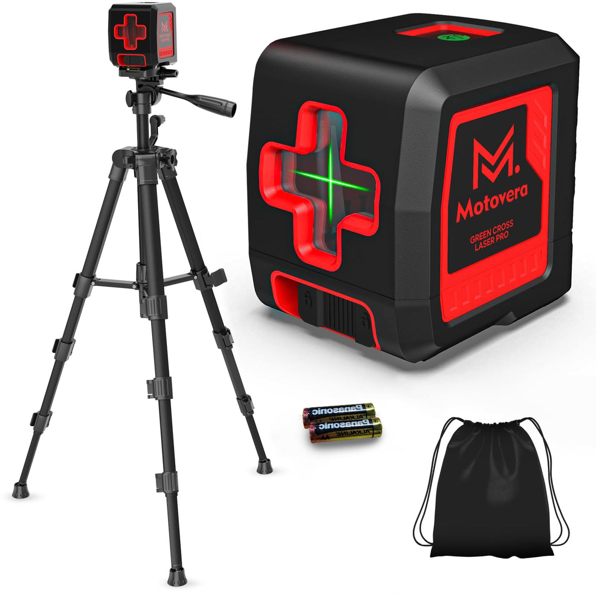 Motovera self-leveling laser emits a bright green cross line for precise indoor alignment