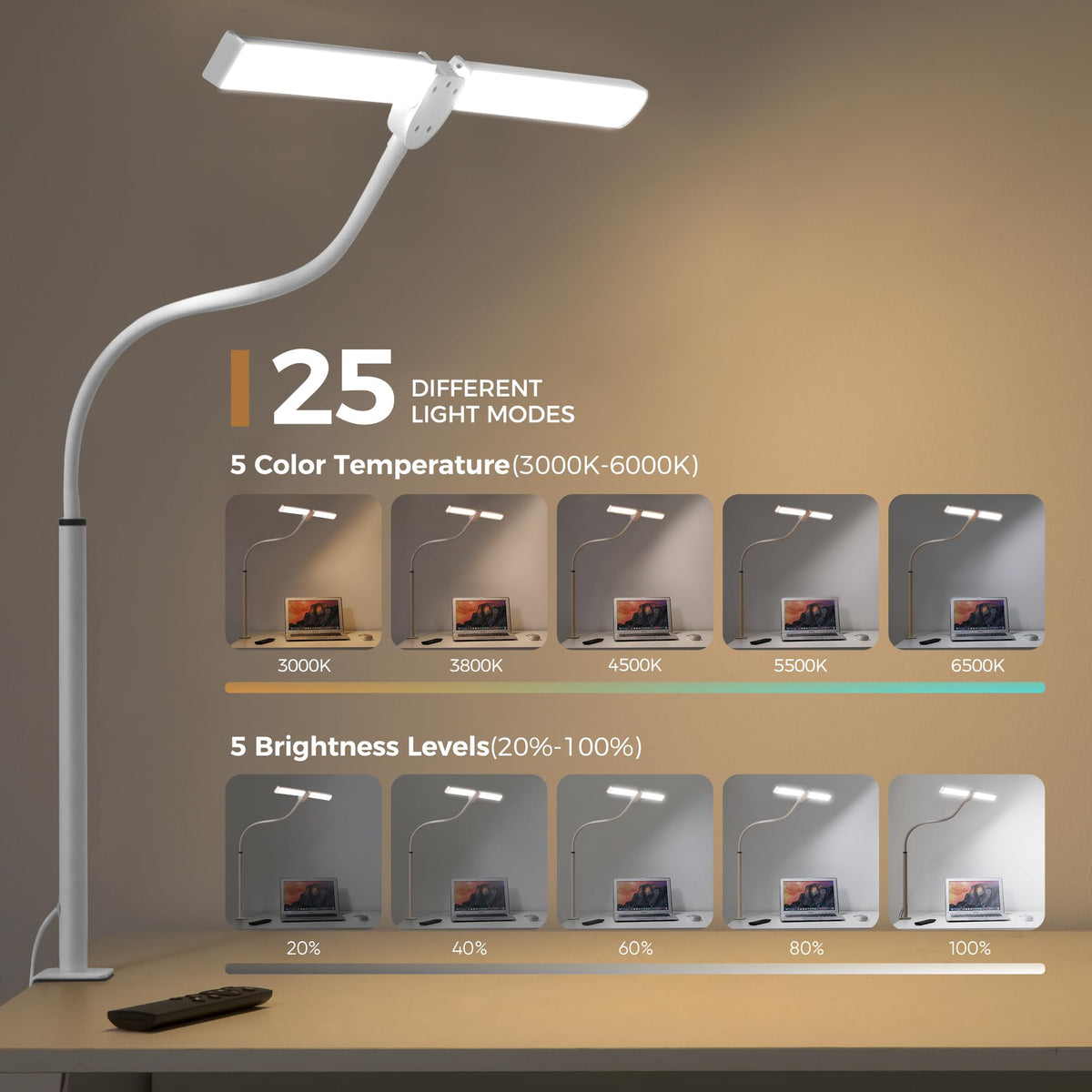 Motumen lamp with flexible goose-neck for precise lighting