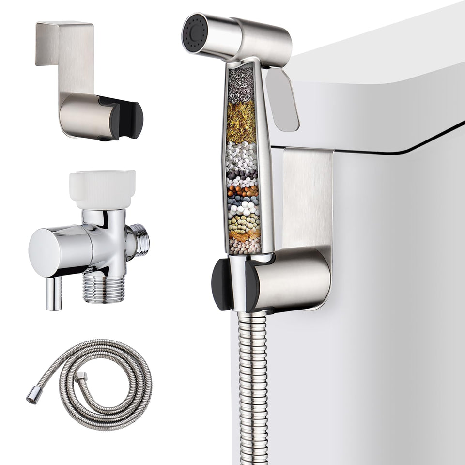 Mougcet handheld bidet sprayer in brushed nickel for precise cleansing and adjustable water pressure.