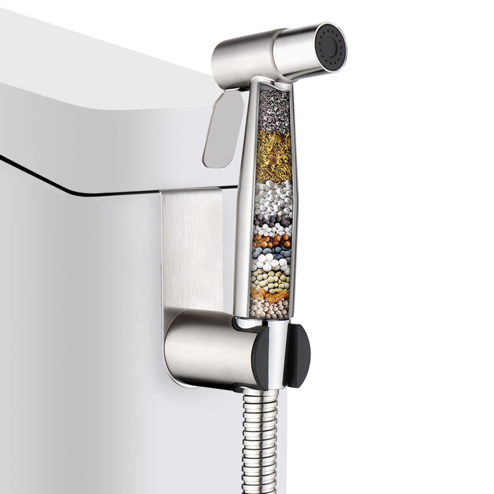 Mougcet handheld bidet sprayer with built-in filter for purified water.
