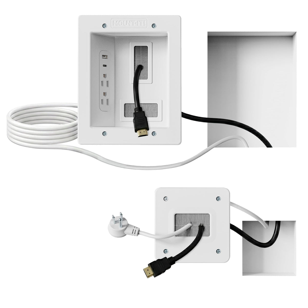 Mount-It! in-wall TV cable kit with recessed power and dual outlet