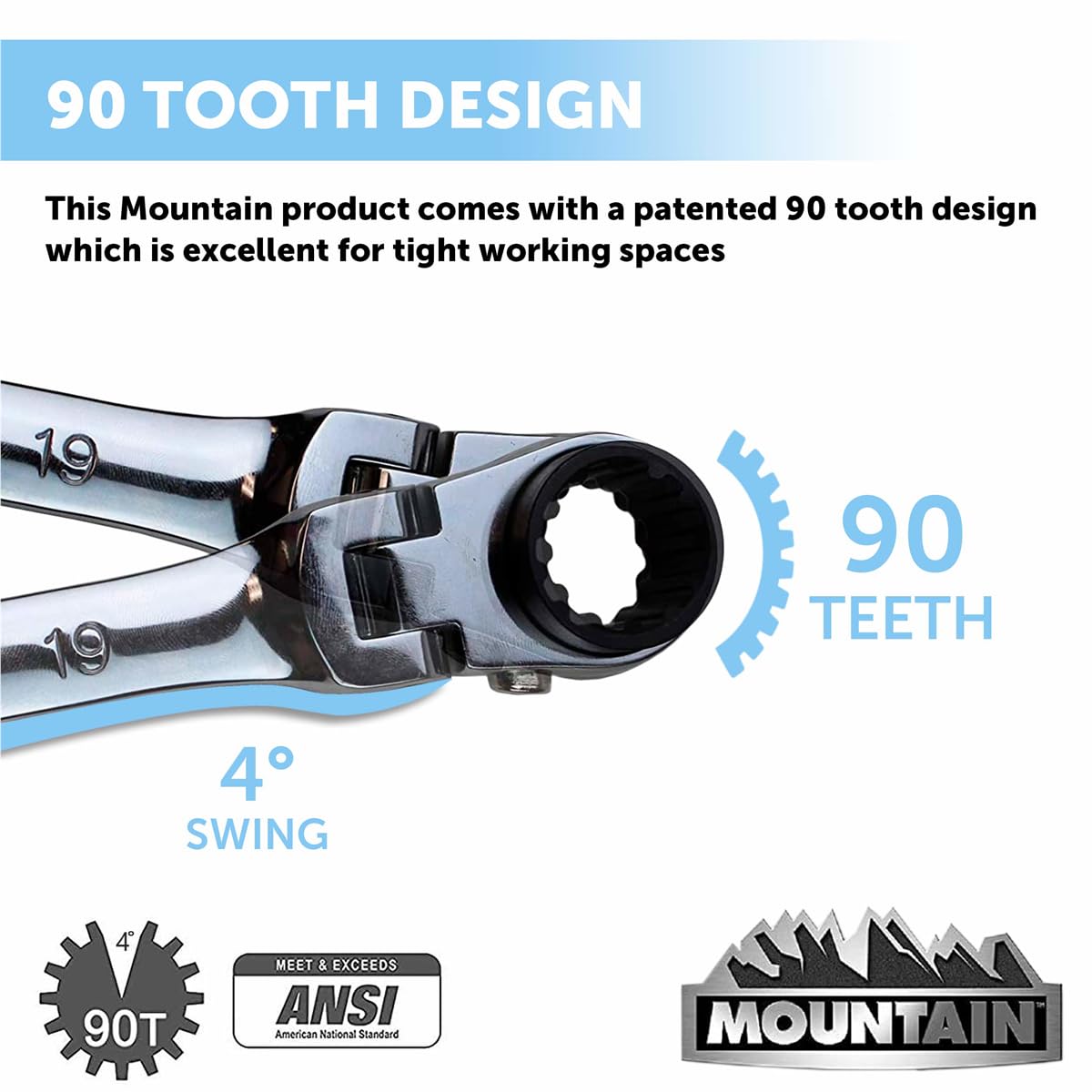 MOUNTAIN RM6 90-tooth swing with 4-degree arc in tight spaces