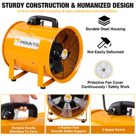 Portable 12-inch axial fan by MOUNTO offers flexible ventilation.
