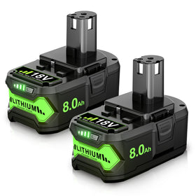 Mounzuikue 2-pack 8000mAh Ryobi 18V battery front view for extended runtimes