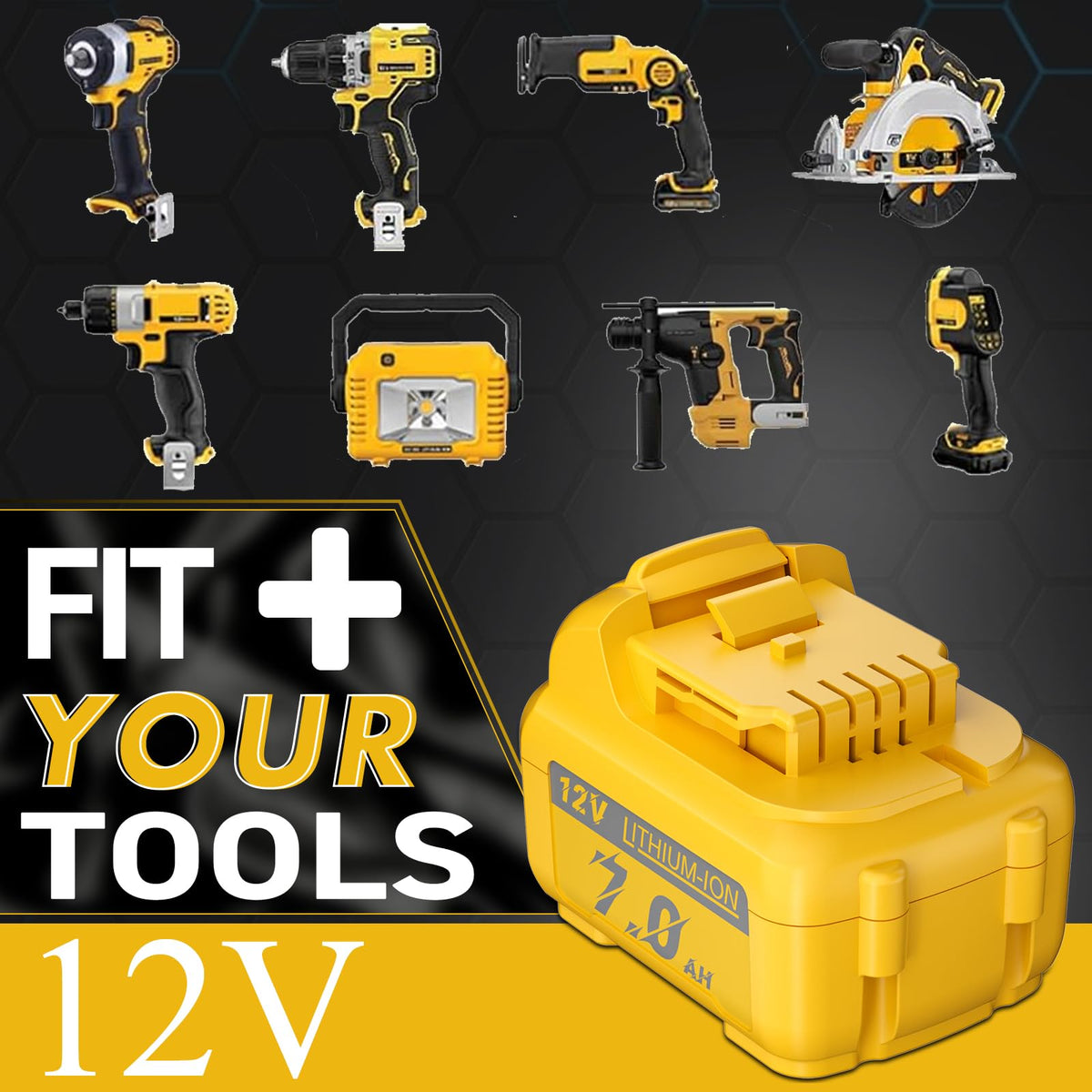 Mounzuikue dual 7000mAh Dewalt DCB121 battery powering tools with extended runtime.