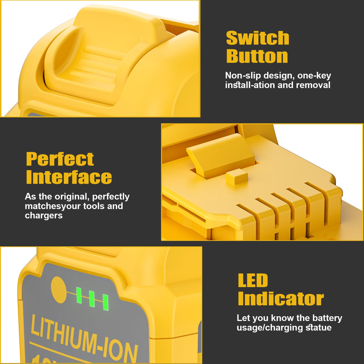 Mounzuikue dual 7000mAh Dewalt DCB123 battery powering tools with extended runtime.