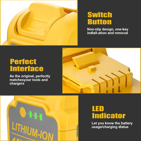 Mounzuikue dual 7000mAh Dewalt DCB123 battery powering tools with extended runtime.