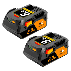 Mounzuikue upgraded 8000mAh Ridgid 18V battery front view for longer cordless sessions.