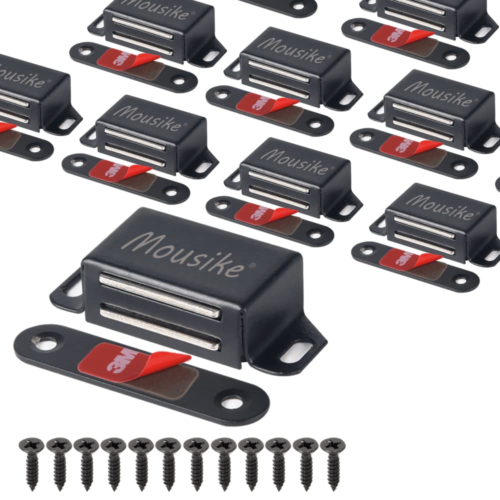 Mousike cabinet magnets 30lb black door latch demonstrates strong hold for reliable cabinet closure.