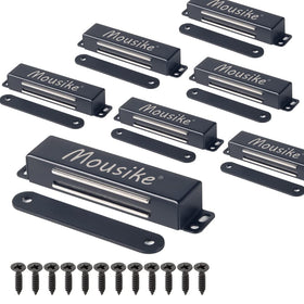 Mousike magnetic door catch closeup showing 90lb pull for secure cabinet closures.