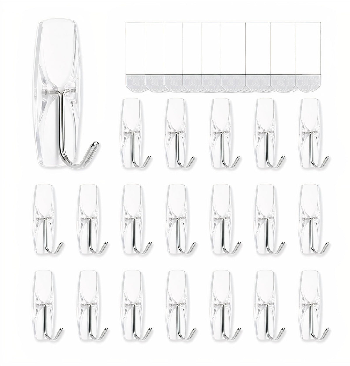 Movelyst clear wall hooks pictured for organized entryways with 18 hooks.