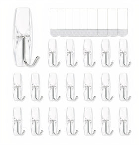 Movelyst clear wall hooks pictured for organized entryways with 18 hooks.