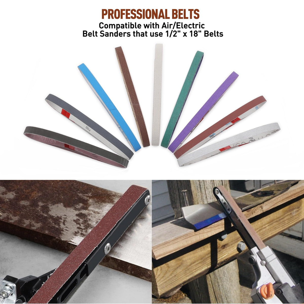 MOVIRON 240-grit sanding belt for deburring and prepping metal or wood for finishing