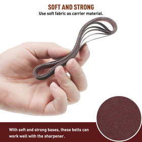 MOVIRON 240-grit zirconia belt close-up for refining blade edges