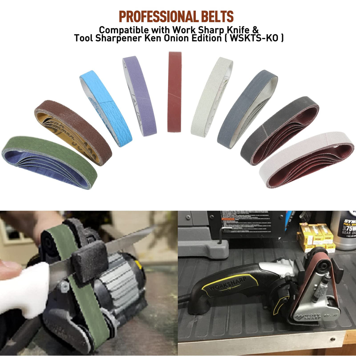 Moviron knife sharpener belts 240 grit for deburring and initial edge shaping
