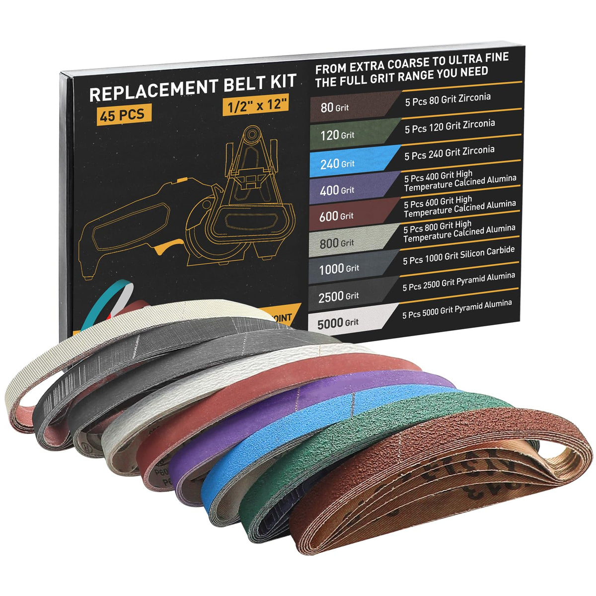 MOVIRON replacement belt 80-grit for Work Sharp; fast material removal and rough edge setup.