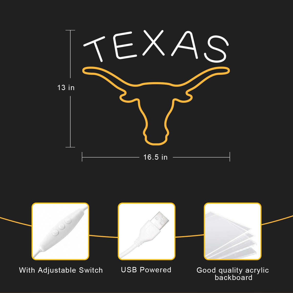 Moweek TEXAS Longhorn neon sign makes a gift-ready focal piece