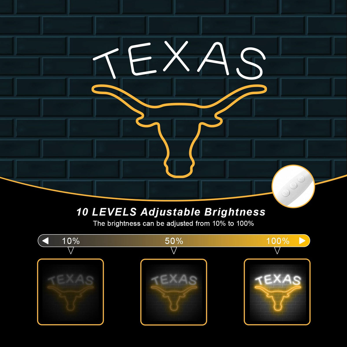 Moweek TEXAS Longhorn neon sign USB-powered with adjustable brightness
