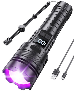 MOWETOO flashlight 365nm UV beam reveals hidden stains and fluorescence.