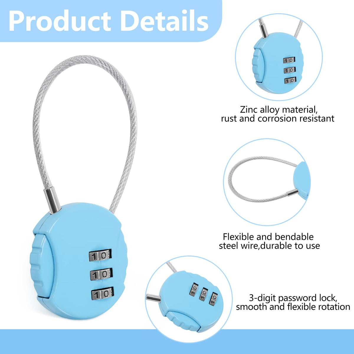 Moxweyeni 3-digit resettable padlock configuration for quick access.