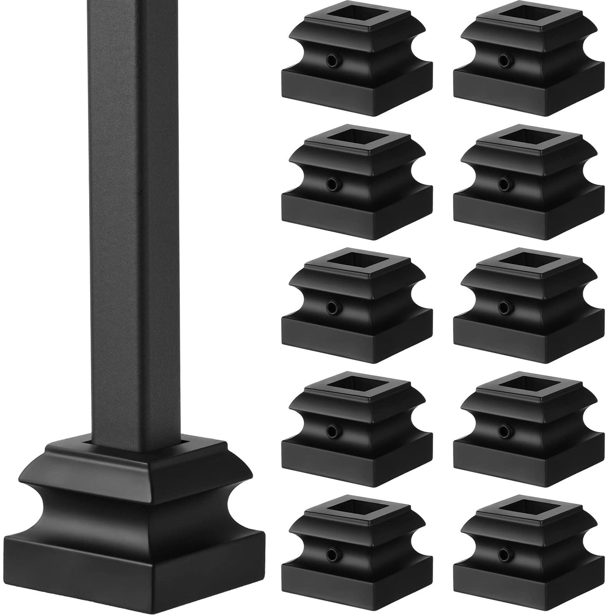 Moxweyeni baluster shoe satin black front view for secure stair railings