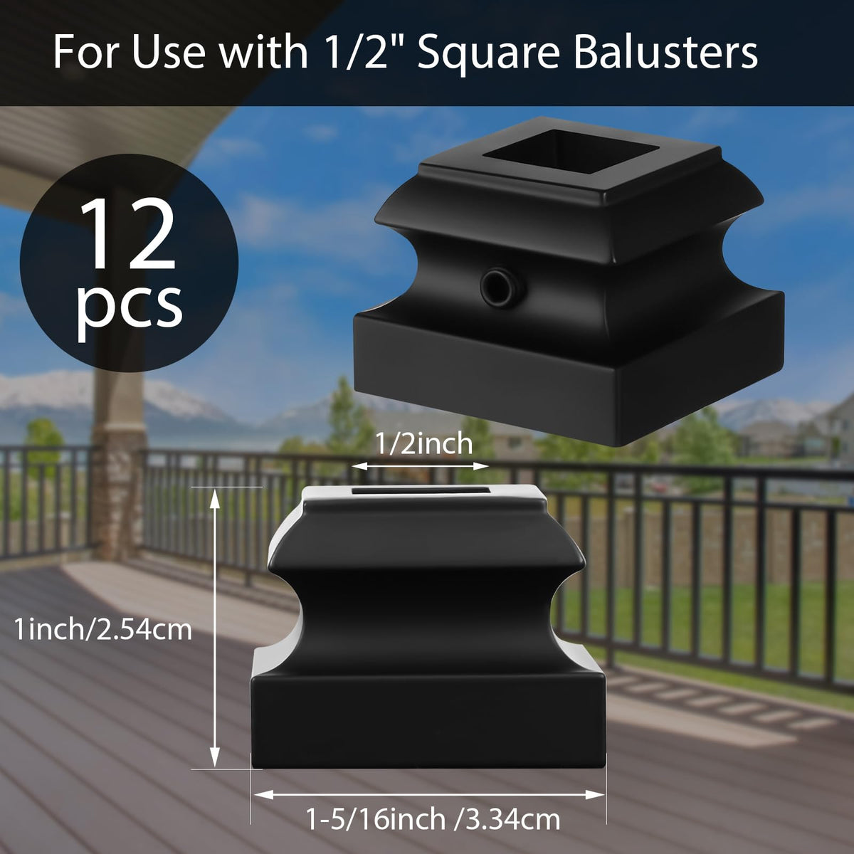 Moxweyeni baluster shoe satin black side view for quick install