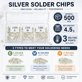Moxweyeni E/M/H density solder chips with distinct melting points.