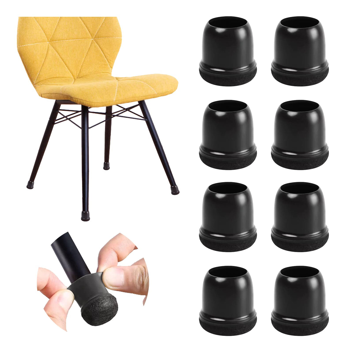 MOYOHIM black extra small chair leg protectors cover legs to guard hardwood floors.