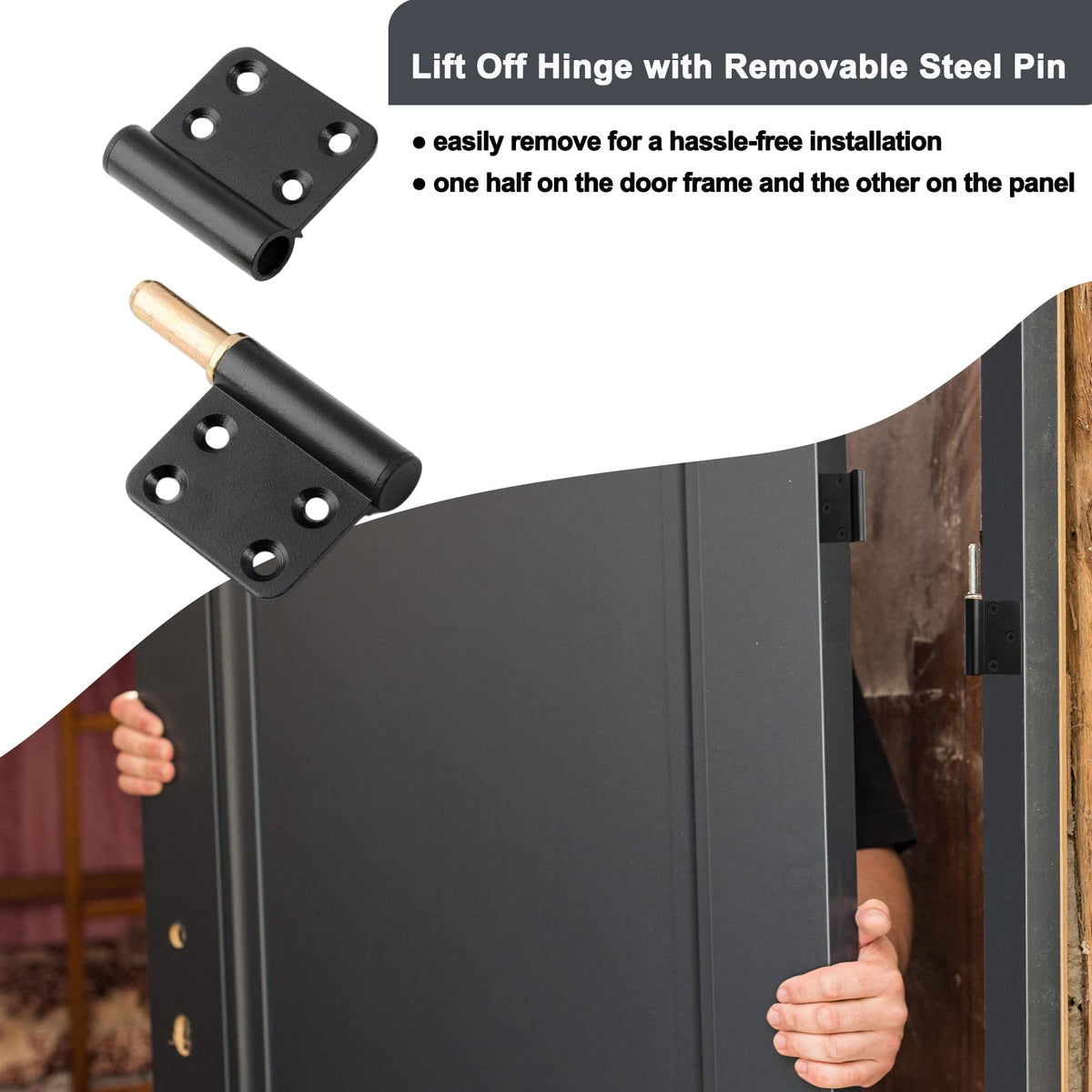 MOZCORN lift-off hinge with anodized black finish resists corrosion