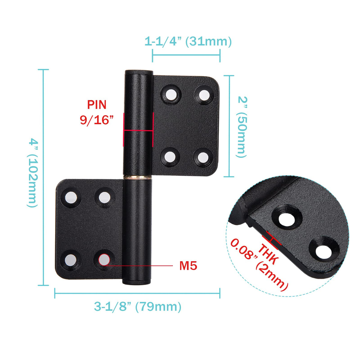 MOZCORN lift-off hinge close-up pin promotes silent operation