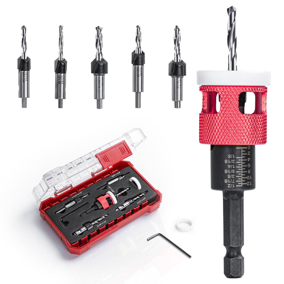 Mozeyerh 5-piece countersink set shown for precise drilling and clean edges.