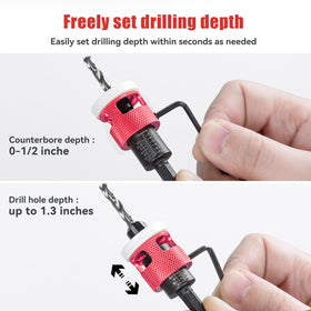 Mozeyerh depth-stop adjustment demonstrates controlled drilling depth.