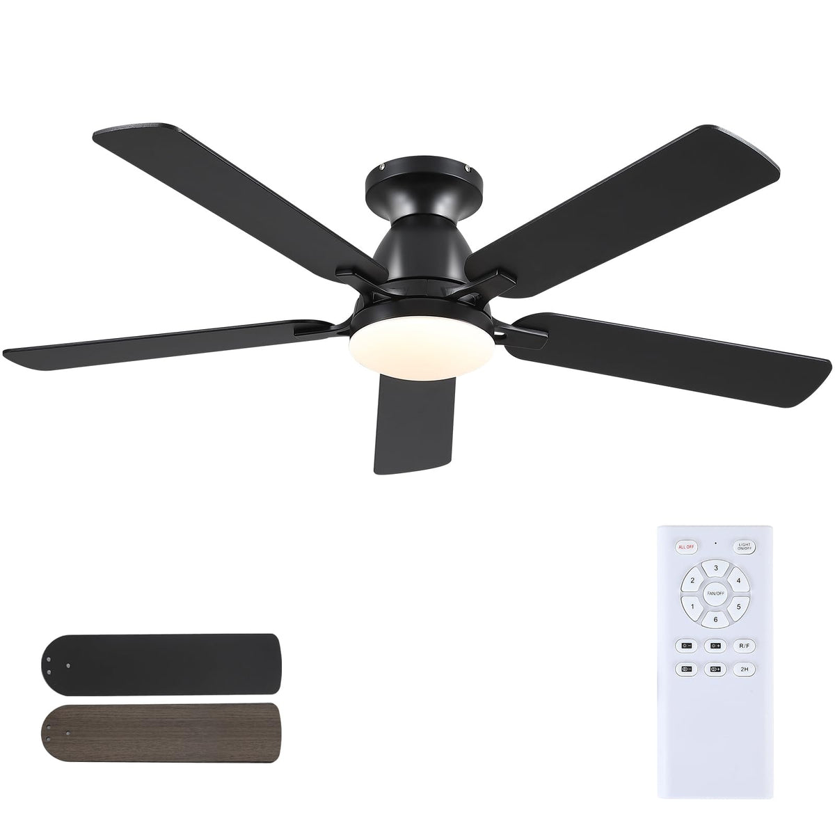 Mpayel 52-inch black ceiling fan with light for versatile indoor cooling.
