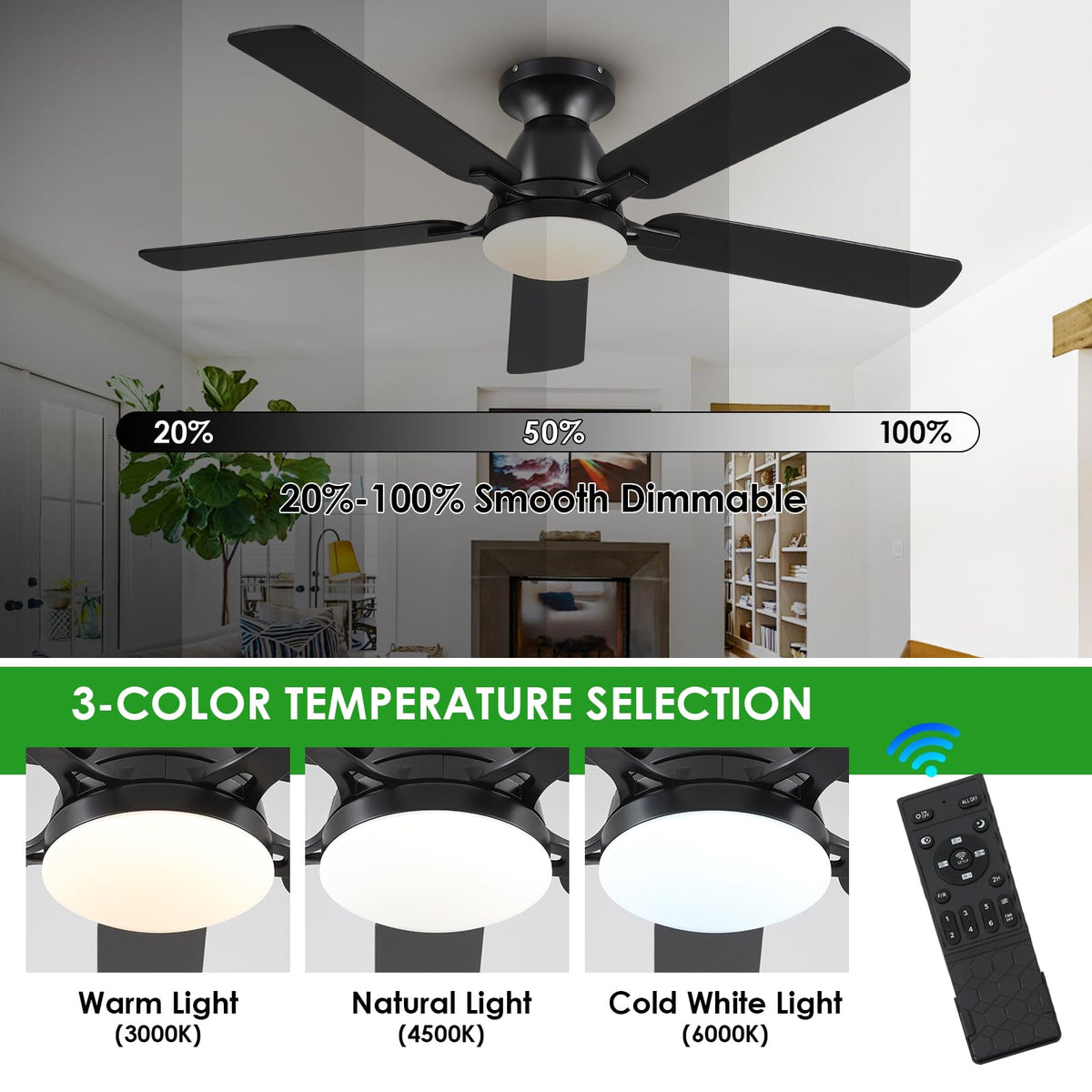 Mpayel ceiling fan with remote keeps speed and light control at your fingertips.