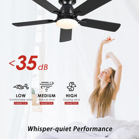 Mpayel five-blade low-profile ceiling fan delivering balanced airflow