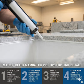 Bonds to concrete, granite, glass and more.
