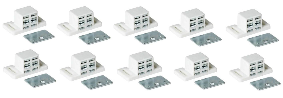 MPJ Extra Strong Magnetic Catch in white-nickel finish for secure cabinet closure.