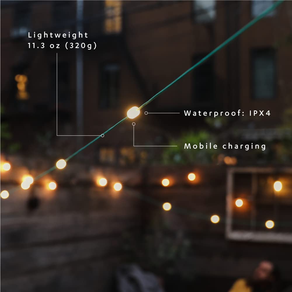 USB charging port on MPOWERD Luci solar string lights for devices while outdoors