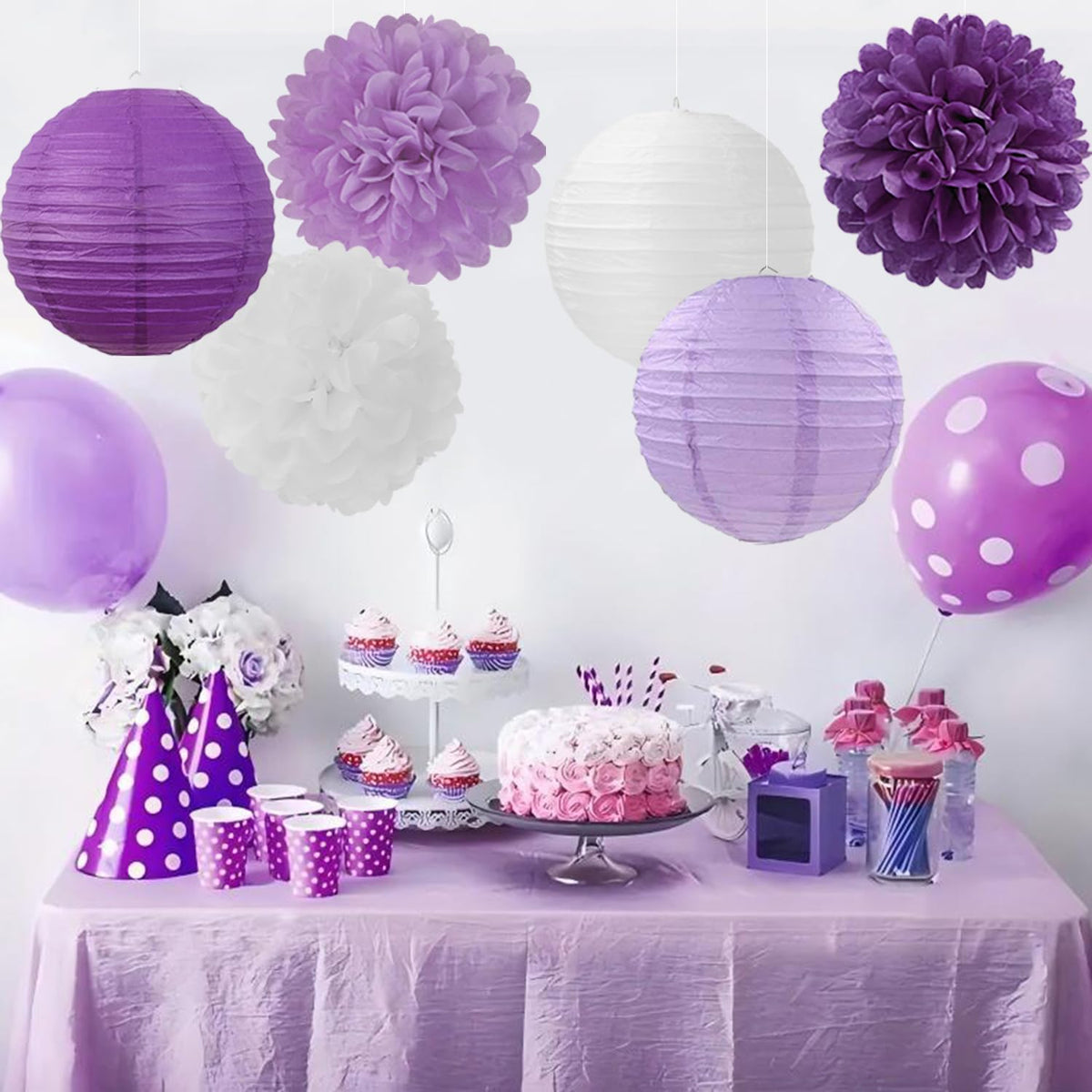 Mprocherify tissue pom poms add soft color to ceilings in party spaces