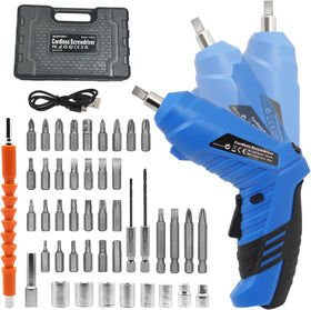 MQFORU blue cordless screwdriver set in hand for quick home repairs