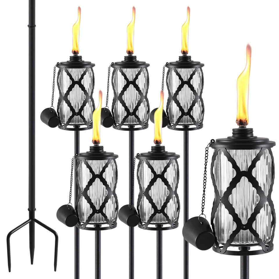 MQKIWAO glass citronella torch head illuminates outdoor spaces with a subtle glow