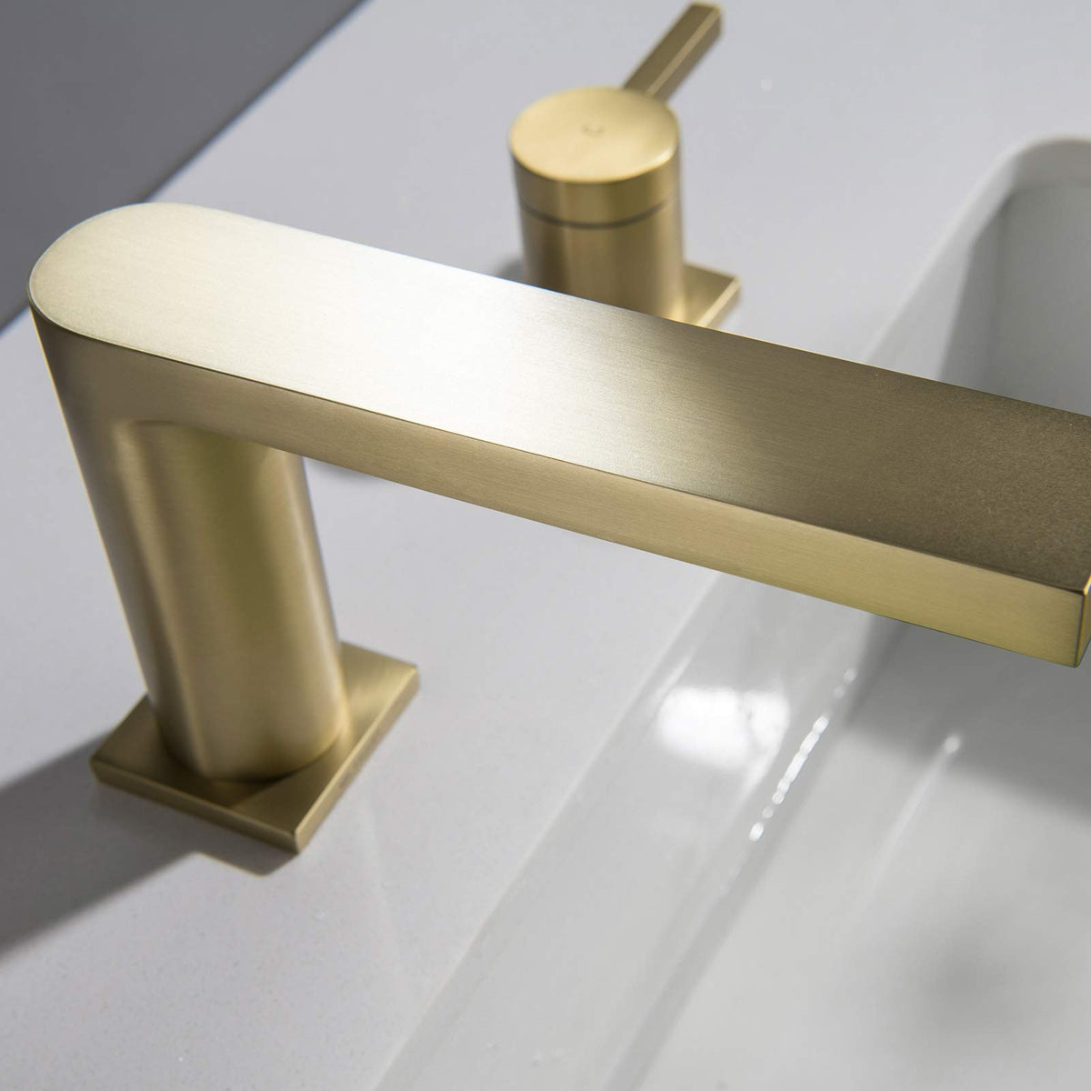Brushed gold finish adds premium style to contemporary bathrooms.