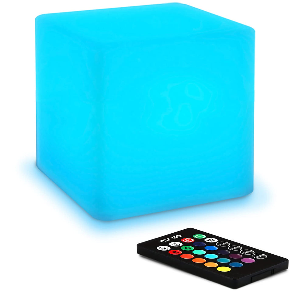 Mr.Go 4-inch LED cube night light with 16 colors for calming bedtime ambiance.