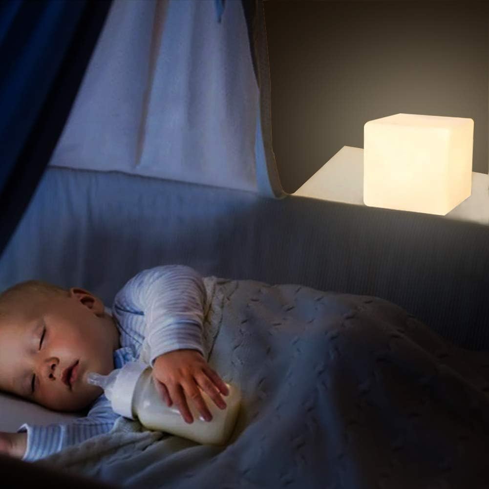 Mr.Go remote-controlled night light cube displaying color options for mood lighting.