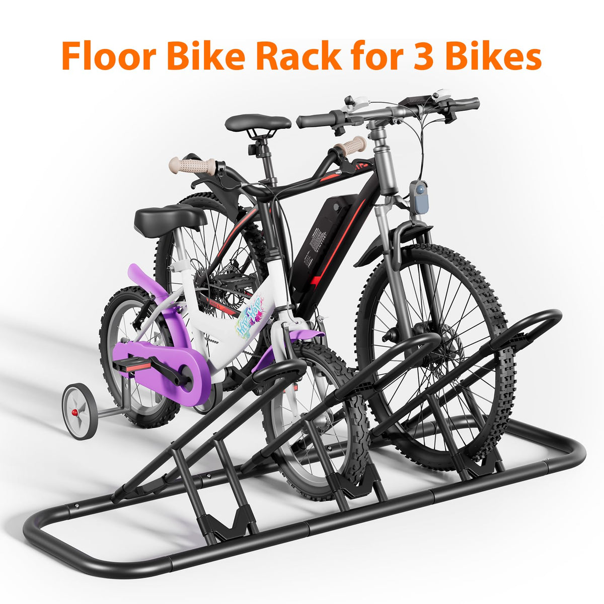 Mr IRONSTONE bike rack placed outdoors under porch or patio.